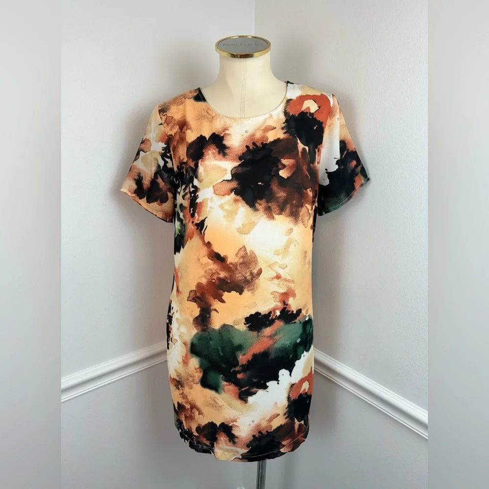 LULU’S Camaraderie Orange Print Shift Dress | Size Small - Picture 2 of 12